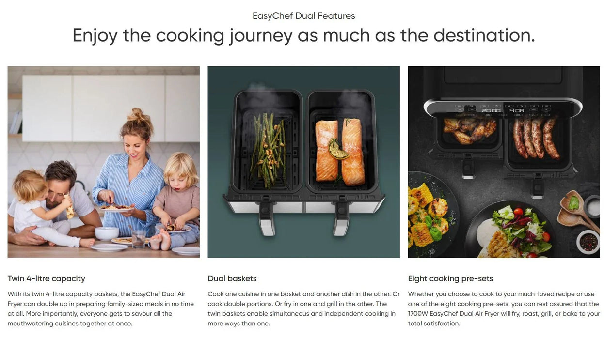 Mila EasyChef Dual 4L + 4L dual basket air fryer with touch control MLA-300DLAF - LX2001 - Homewares, Outdoor, Phone Accessories, Cases, Speakers, Headphones + More -