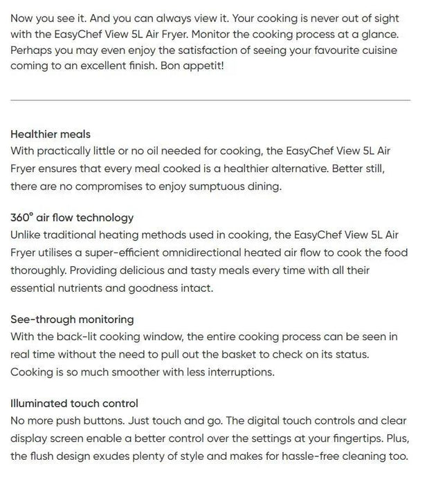 Mila EasyChef View 5L air fryer with quick view window & touch control MLA-200AF - LX2001 - Homewares, Outdoor, Phone Accessories, Cases, Speakers, Headphones + More -