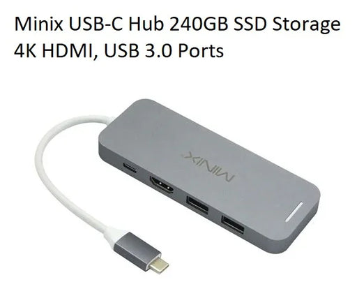 Minix USB-C Hub 240GB SSD Storage 4K HDMI Port + 2 x USB 3.0 Port - Grey NEO-S2GR - LX2001 - Homewares, Outdoor, Phone Accessories, Cases, Speakers, Headphones + More -