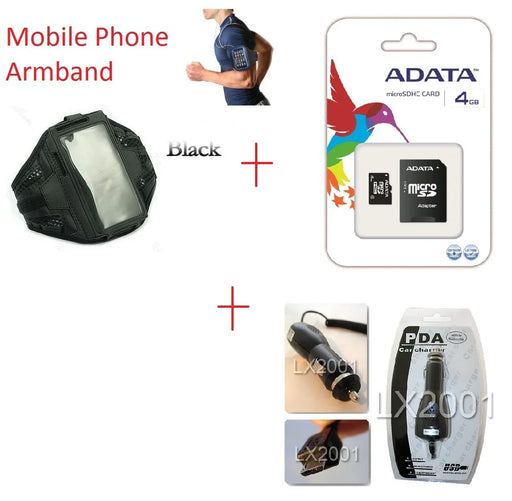 Sports Armband Case + 4GB MicroSD + Car Charger - LX2001 - Homewares, Outdoor, Phone Accessories, Cases, Speakers, Headphones + More -