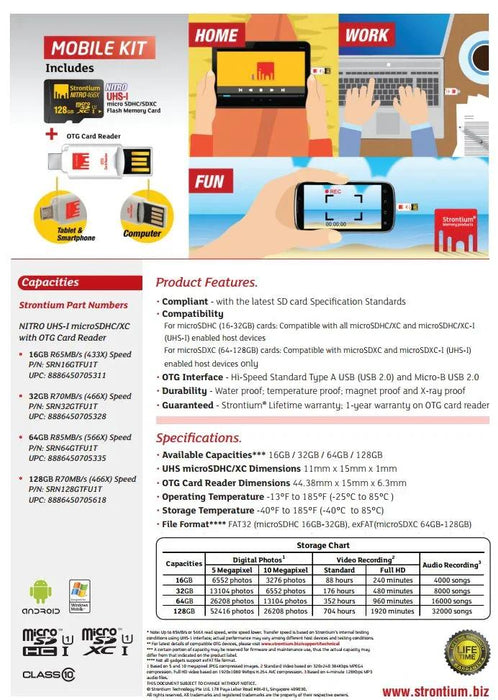 Strontium 32GB UHS-I MicroSD Card w/ OTG Adapter SRN32GTFU1T - LX2001 - Homewares, Outdoor, Phone Accessories, Cases, Speakers, Headphones + More -
