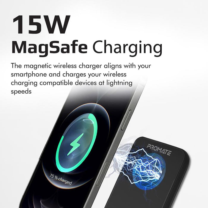 PROMATE 10000mAh Magnetic Qi 15W Wireless Charging Power Bank