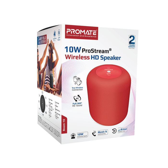 PROMATE 10W Wireless HD Bluetooth Compact Lightweight Speaker - Red