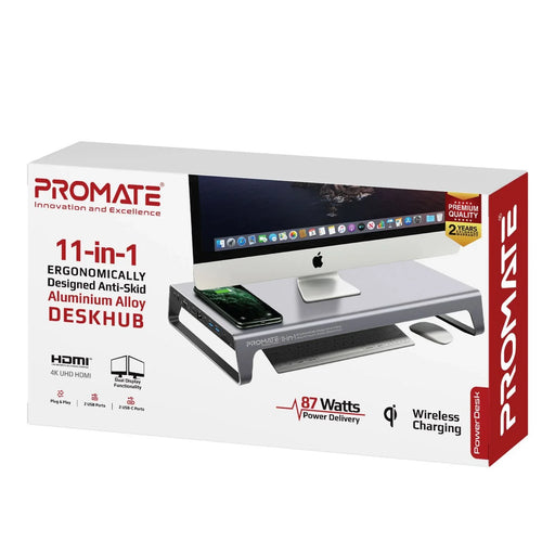 PROMATE 11-In-1 Aluminium Ergonomic Desk Hub Laptop Stand w/ 87W PD POWERDESK - LX2001 - Homewares, Outdoor, Phone Accessories, Cases, Speakers, Headphones + More -
