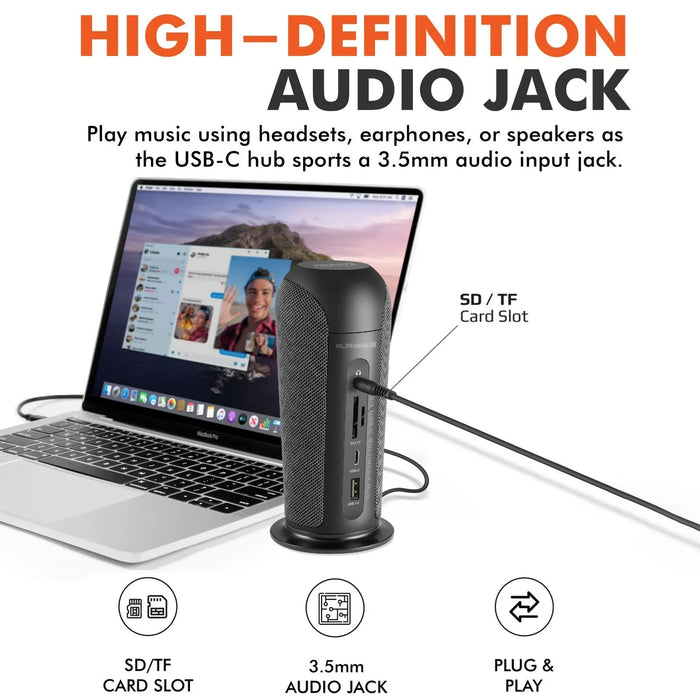 PROMATE 13-In-1 USB-C Multimedia Hub w/ 5W Speaker - Black ALPHAHUB.BLK - LX2001 - Homewares, Outdoor, Phone Accessories, Cases, Speakers, Headphones + More -
