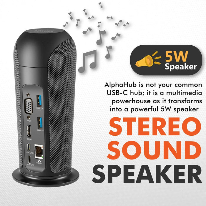 PROMATE 13-In-1 USB-C Multimedia Hub w/ 5W Speaker - Black ALPHAHUB.BLK - LX2001 - Homewares, Outdoor, Phone Accessories, Cases, Speakers, Headphones + More -