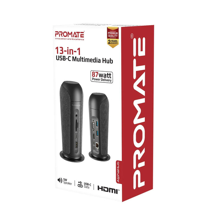 PROMATE 13-In-1 USB-C Multimedia Hub w/ 5W Speaker - Black ALPHAHUB.BLK - LX2001 - Homewares, Outdoor, Phone Accessories, Cases, Speakers, Headphones + More -
