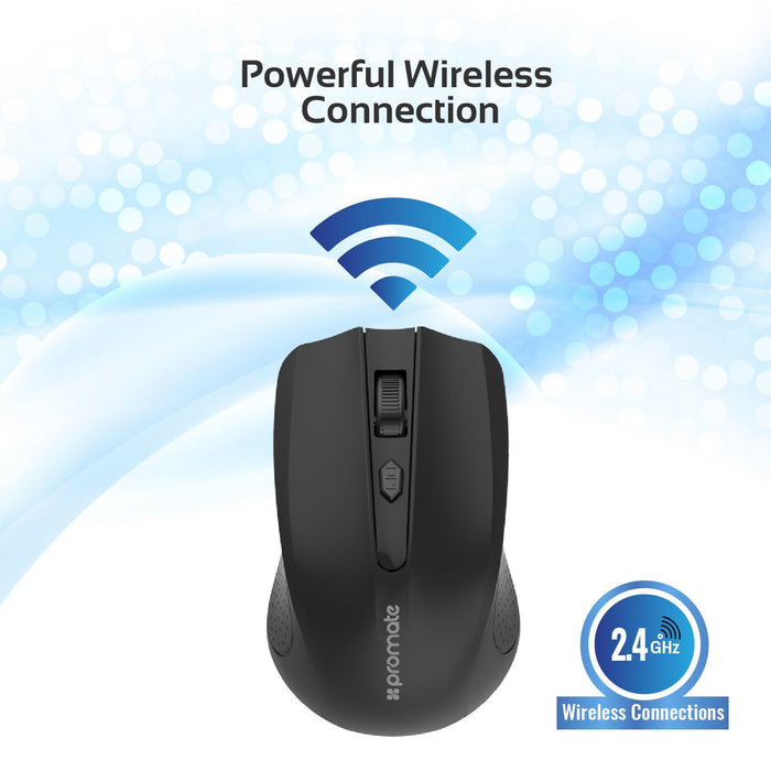 PROMATE 2.4Ghz Light-Weight Ergonomic Wireless Optical Mouse - Black CLIX-8.BLK