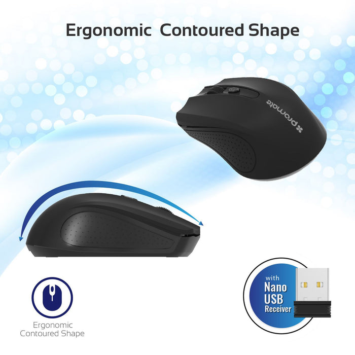 PROMATE 2.4Ghz Light-Weight Ergonomic Wireless Optical Mouse - Black CLIX-8.BLK