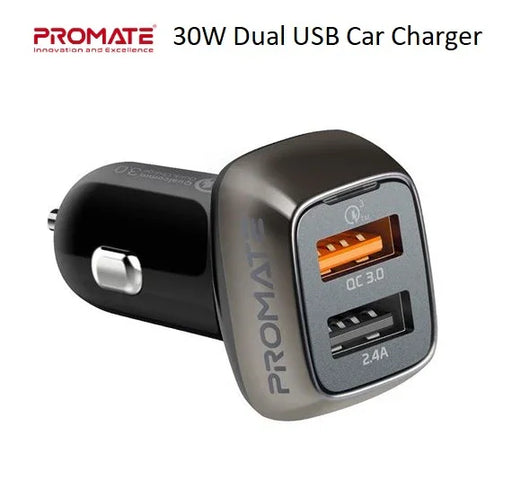 PROMATE 30W Dual USB Car Charger w/ Qualcomm Quick Charge SCUD-30.BLK - LX2001 - Homewares, Outdoor, Phone Accessories, Cases, Speakers, Headphones + More -