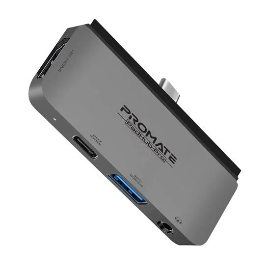 PROMATE 4-In-1 Multimedia Multi-Port Hub w/ USB-C Connector - Grey PAD ...