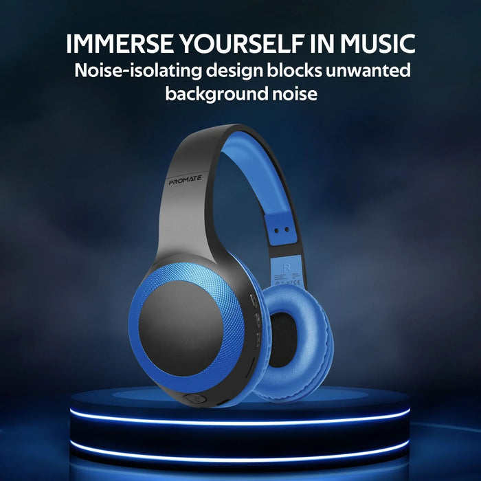 PROMATE Deep Bass Bluetooth Wireless Over-Ear Headphones - Blue LABOCA.BL - LX2001 - Homewares, Outdoor, Phone Accessories, Cases, Speakers, Headphones + More -