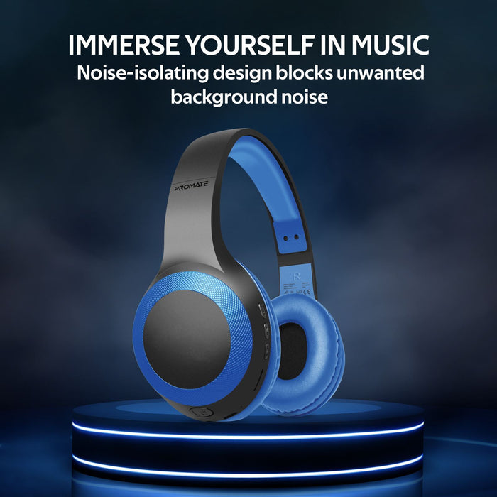 PROMATE Deep Bass Bluetooth Wireless Over-Ear Headphones - Blue LABOCA.BL