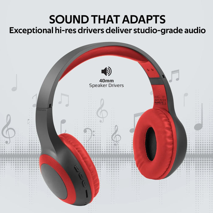 PROMATE Deep Bass Bluetooth Wireless Over-Ear Headphones - Red LABOCA.RED - LX2001 - Homewares, Outdoor, Phone Accessories, Cases, Speakers, Headphones + More -