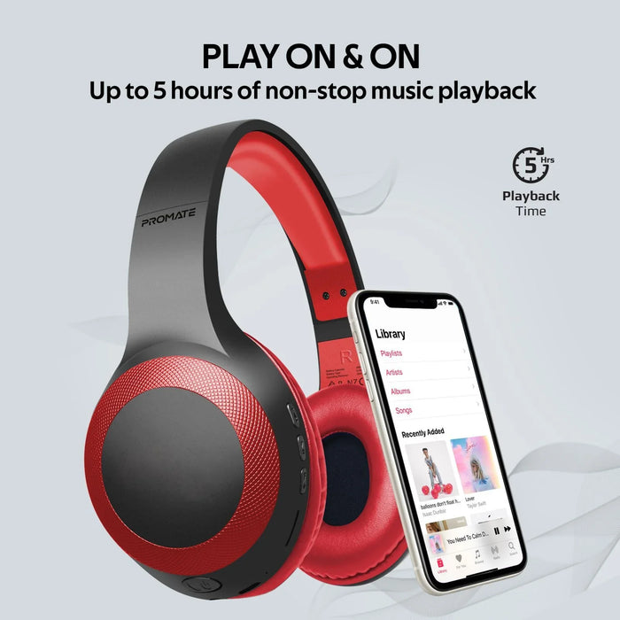 PROMATE Deep Bass Bluetooth Wireless Over-Ear Headphones - Red LABOCA.RED - LX2001 - Homewares, Outdoor, Phone Accessories, Cases, Speakers, Headphones + More -