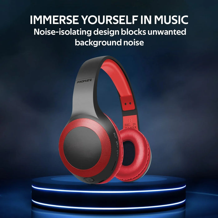 PROMATE Deep Bass Bluetooth Wireless Over-Ear Headphones - Red LABOCA.RED - LX2001 - Homewares, Outdoor, Phone Accessories, Cases, Speakers, Headphones + More -
