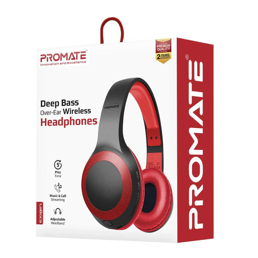 PROMATE Deep Bass Bluetooth Wireless Over-Ear Headphones - Red LABOCA.RED - LX2001 - Homewares, Outdoor, Phone Accessories, Cases, Speakers, Headphones + More -