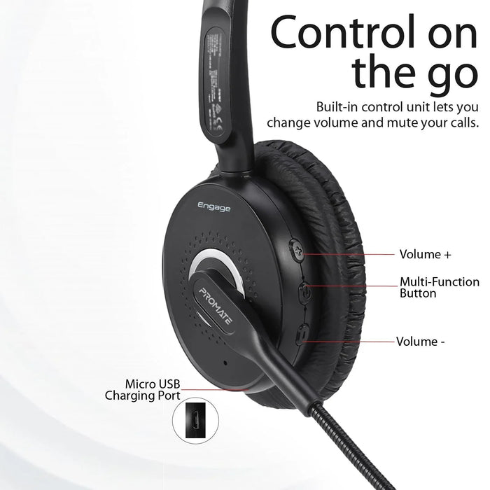 PROMATE Over Ear Mono Bluetooth Headset w/ HD Voice Clarity ENGAGE.BLK - LX2001 - Homewares, Outdoor, Phone Accessories, Cases, Speakers, Headphones + More -