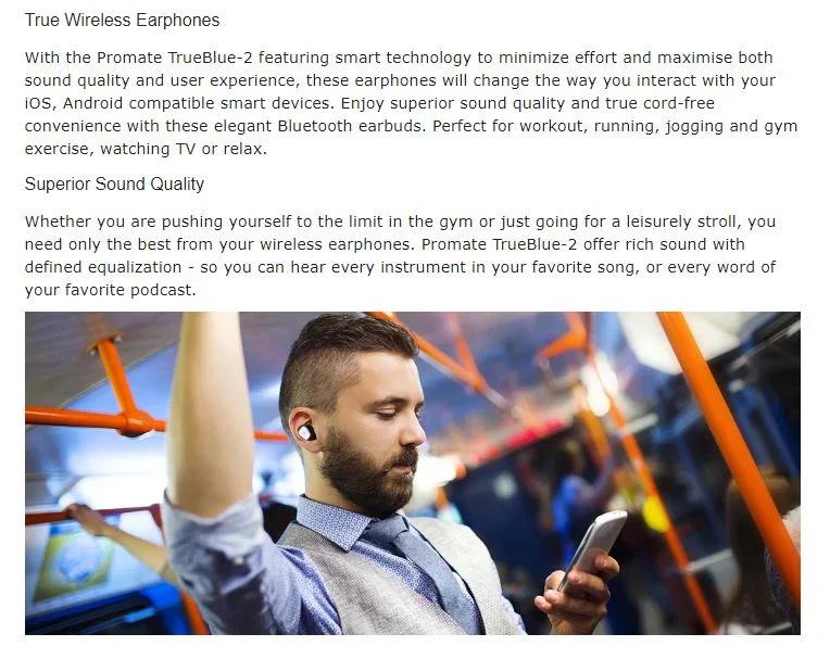 PROMATE True Stereo Bluetooth Earbuds w/ Portable Charging Case - White TRUEBLUE-2.WHT - LX2001 - Homewares, Outdoor, Phone Accessories, Cases, Speakers, Headphones + More -