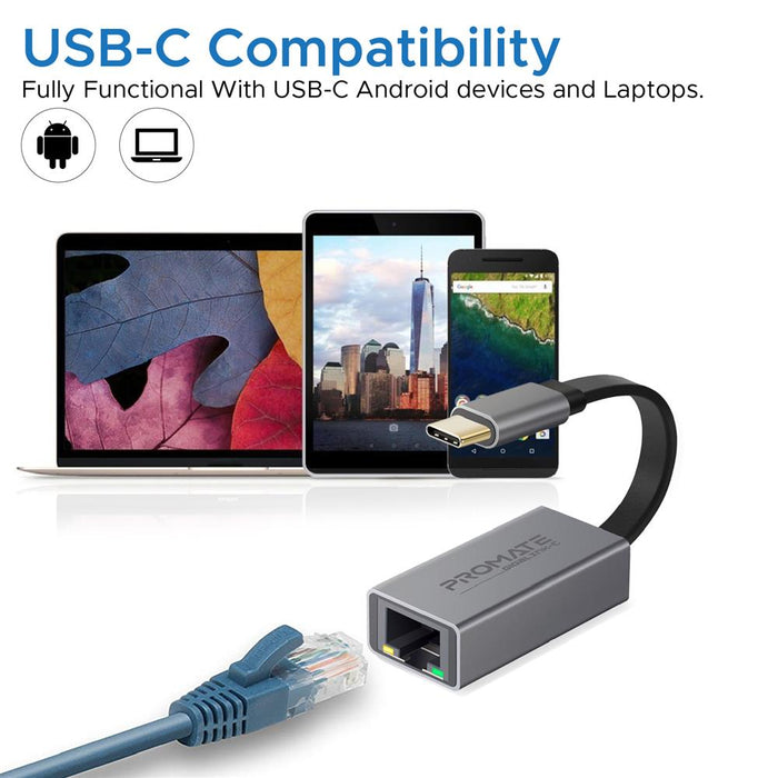 PROMATE USB-C RJ45 Gigabit Ethernet Adapter - Grey GIGALINK-C.GRY