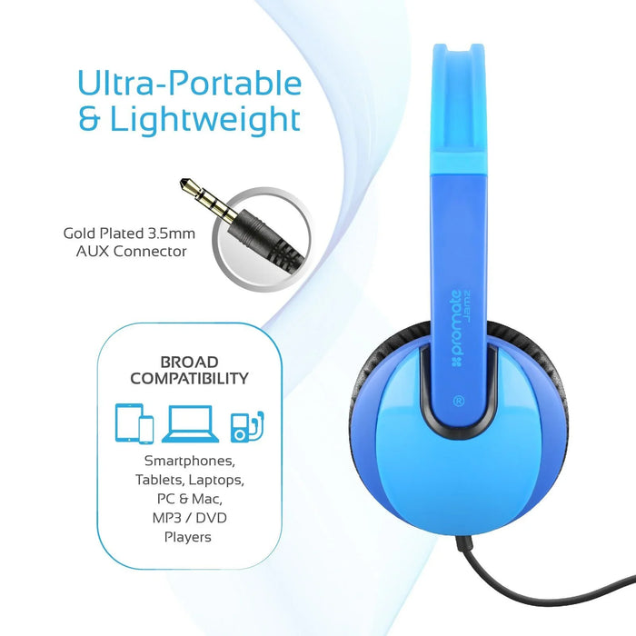 PROMATE Universal Wired Kiddie Childrens Headphones - Blue JAMZ.BL - LX2001 - Homewares, Outdoor, Phone Accessories, Cases, Speakers, Headphones + More -