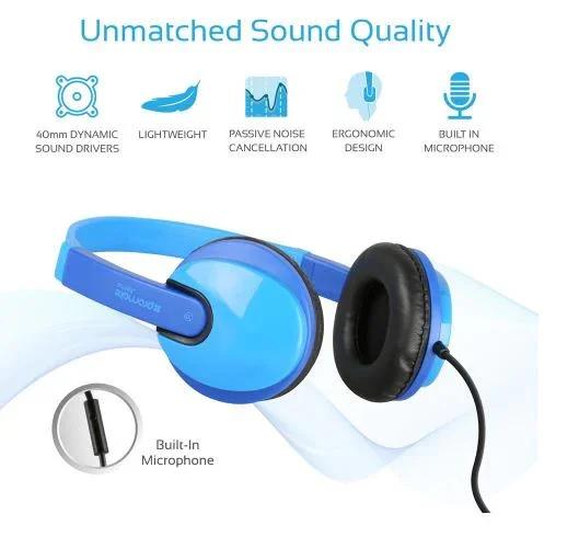 PROMATE Universal Wired Kiddie Childrens Headphones - Blue JAMZ.BL - LX2001 - Homewares, Outdoor, Phone Accessories, Cases, Speakers, Headphones + More -