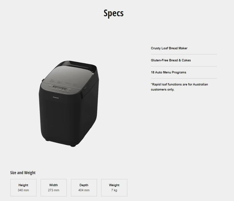 Panasonic Artisan Bread Maker Breadmaker - Black - LX2001 - Homewares, Outdoor, Phone Accessories, Cases, Speakers, Headphones + More -