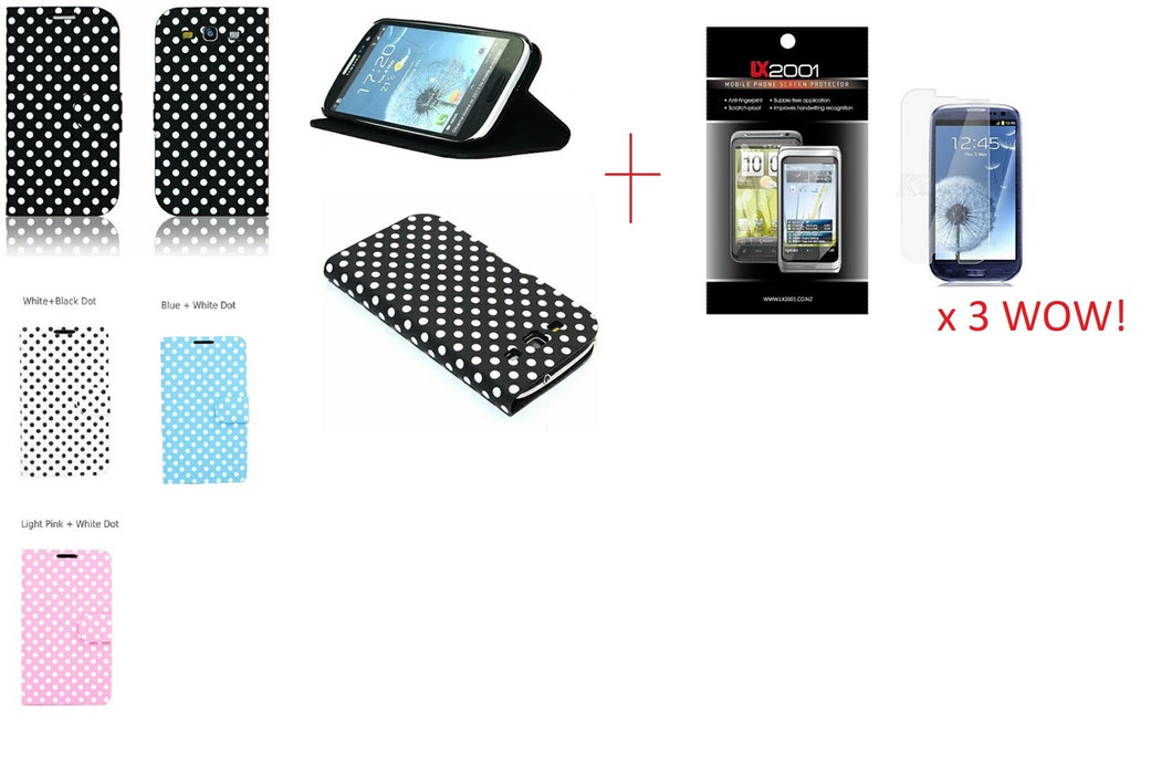 Samsung Galaxy S3 Polka Dot Leather Case + SP X 3