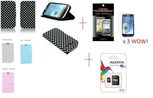 Samsung Galaxy S3 Polka Dot Leather Case 16GB Card - LX2001 - Homewares, Outdoor, Phone Accessories, Cases, Speakers, Headphones + More -