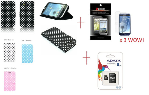 Samsung Galaxy S3 Leather Case 8GB Card Polka Dot - LX2001 - Homewares, Outdoor, Phone Accessories, Cases, Speakers, Headphones + More -