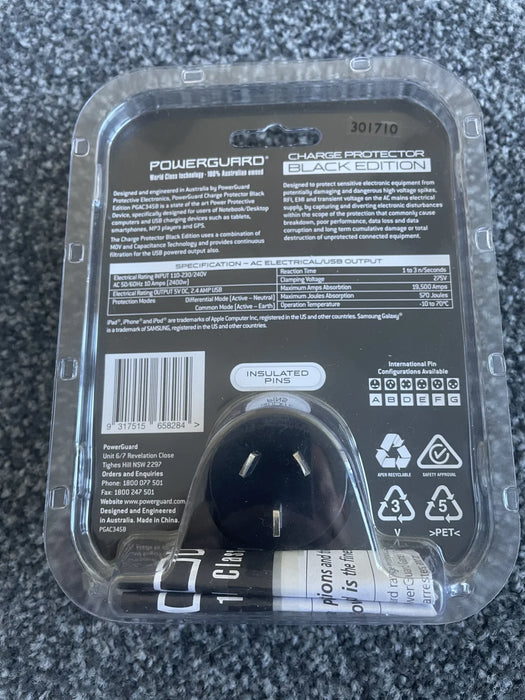 PowerGuard AC Wall Adapter USB Charger PGAC345B - Black - LX2001 - Homewares, Outdoor, Phone Accessories, Cases, Speakers, Headphones + More -