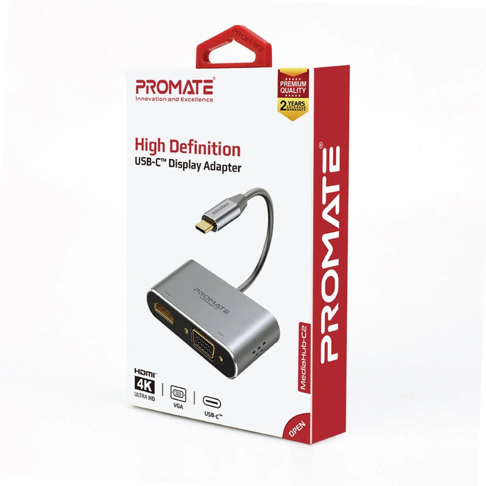 Promate MediaHub-C2 High Definition USB-C Display Adapter MEDIAHUB-C2.GRY - LX2001 - Homewares, Outdoor, Phone Accessories, Cases, Speakers, Headphones + More -