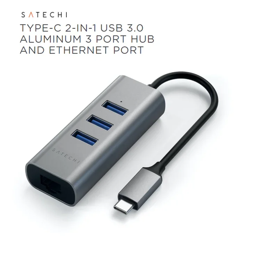 SATECHI TYPE-C 2-in-1 3 Port USB 3.0 Hub & Ethernet Port - Space Grey ST-TC2N1USB31AM 879961007256 - LX2001 - Homewares, Outdoor, Phone Accessories, Cases, Speakers, Headphones + More -