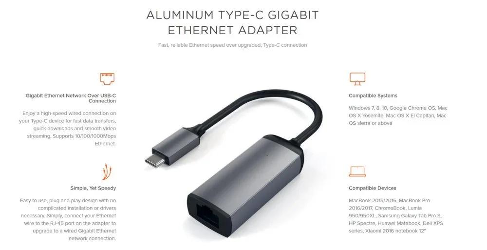 Satechi Type-C / USB-C to Ethernet Adaptor ST-TCENM - LX2001 - Homewares, Outdoor, Phone Accessories, Cases, Speakers, Headphones + More -