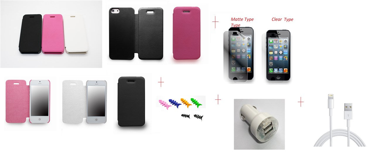 iPhone 5 Slim Fit Leather Case Car Charger USB PC