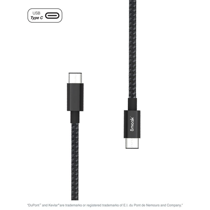 Smaak Tourer USB-C to USB-C 2m Rugged Double Braided with Kevlar Cable SMKCA-TR-CCBL