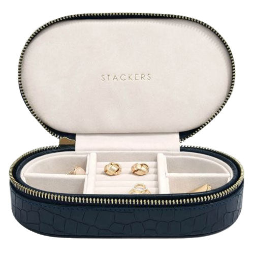 Stackers Medium Oval Travel Jewellery Box - Navy Croc JB74168