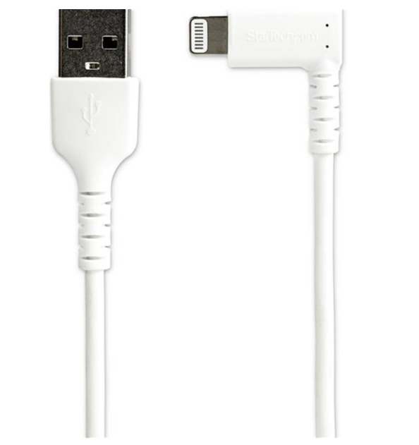 StarTech 6ft (2m) Durable USB A to Lightning Cable - White 90° Right Angled