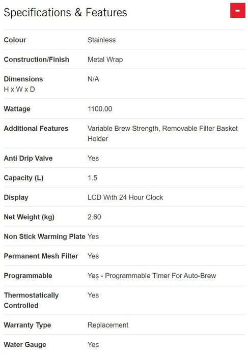 Sunbeam Auto Brew Stainless Drop Filter Coffee Brewer 9311445018484 PC7900 - LX2001 - Homewares, Outdoor, Phone Accessories, Cases, Speakers, Headphones + More -