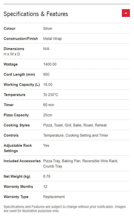 Sunbeam COM3500SS Convection Bake & Grill Compact Oven 18L 9311445034392 - LX2001 - Homewares, Outdoor, Phone Accessories, Cases, Speakers, Headphones + More -