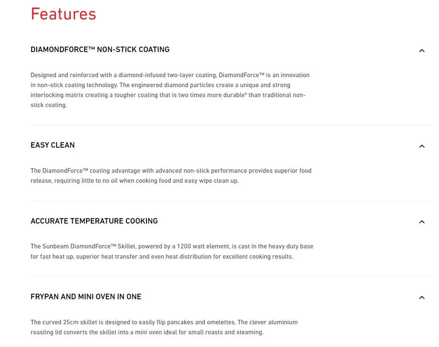 Sunbeam DiamondForce 25cm Skillet - LX2001 - Homewares, Outdoor, Phone Accessories, Cases, Speakers, Headphones + More -