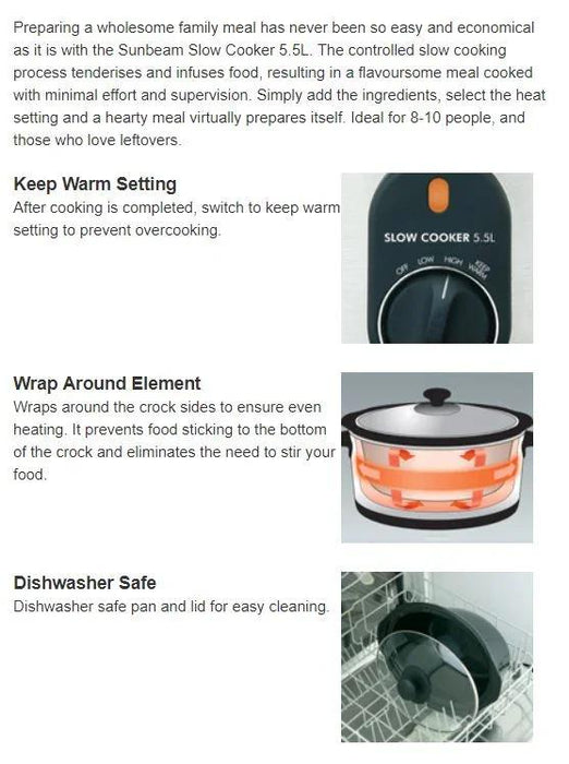 Sunbeam HP5520 SecretChef Slow Cooker 5.5L 9311445016800 - LX2001 - Homewares, Outdoor, Phone Accessories, Cases, Speakers, Headphones + More -