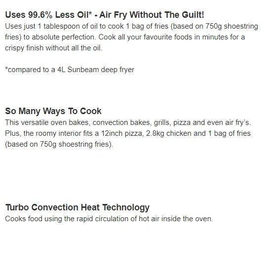 Sunbeam Multi Function Oven + Air Fryer BT7200 9311445026793 - LX2001 - Homewares, Outdoor, Phone Accessories, Cases, Speakers, Headphones + More -