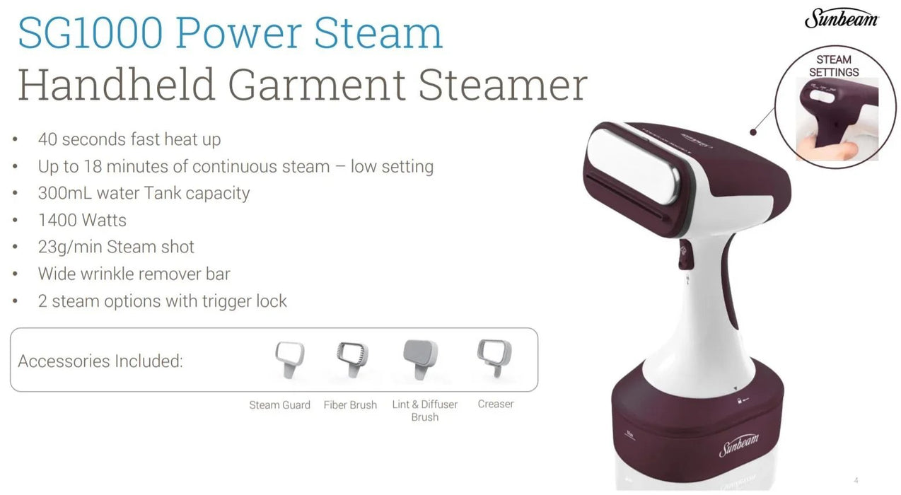 Sunbeam SG1000 Power Steam Handheld Garment Steamer - LX2001 - Homewares, Outdoor, Phone Accessories, Cases, Speakers, Headphones + More -
