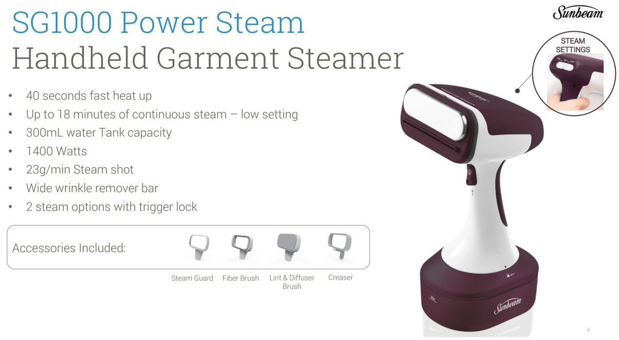 Sunbeam SG1000 Power Steam Handheld Garment Steamer