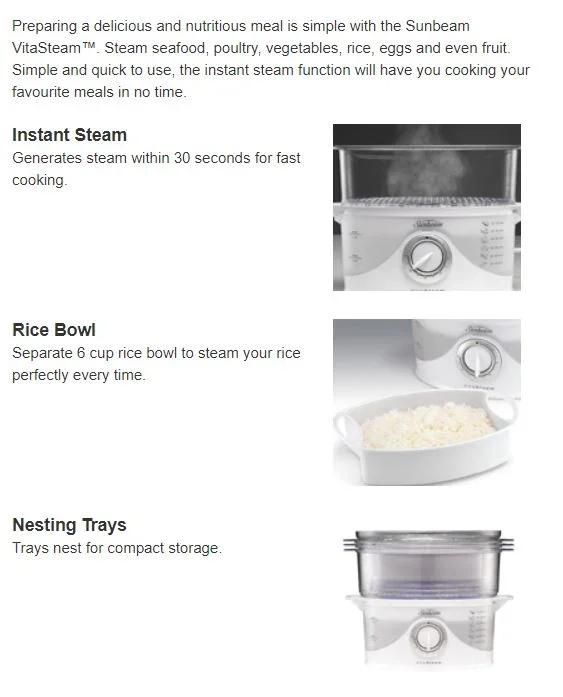 Sunbeam ST6650 VitaSteam Food Steamer 9311445017937 - LX2001 - Homewares, Outdoor, Phone Accessories, Cases, Speakers, Headphones + More -