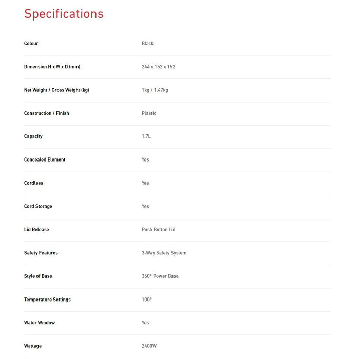 Sunbeam Simply Shine 1.7L Kettle - Black - LX2001 - Homewares, Outdoor, Phone Accessories, Cases, Speakers, Headphones + More -