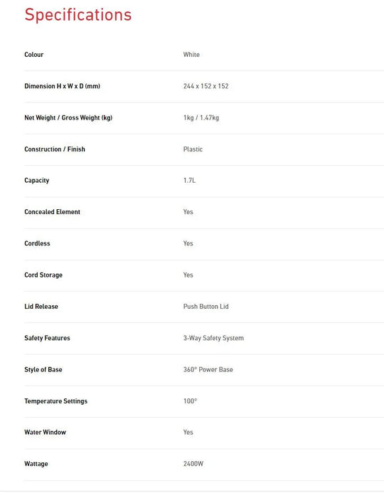 Sunbeam Simply Shine 1.7L Kettle - White - LX2001 - Homewares, Outdoor, Phone Accessories, Cases, Speakers, Headphones + More -