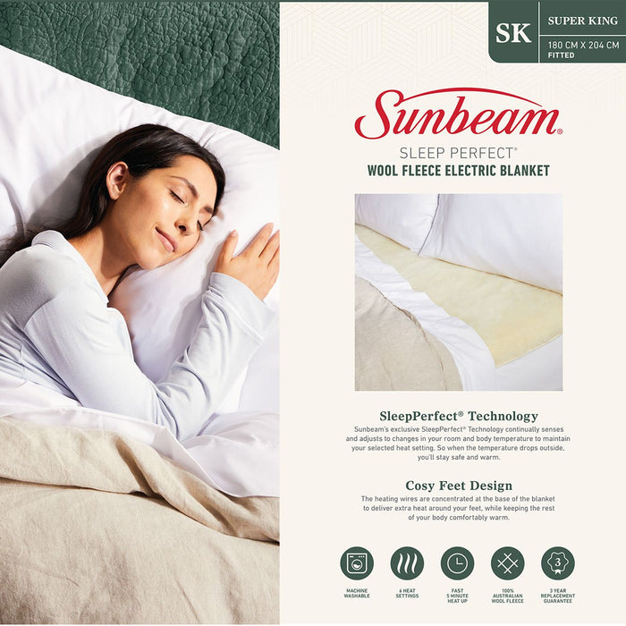 Sunbeam Sleep Perfect Wool Fleece Electric Blanket - Super King BLW5681