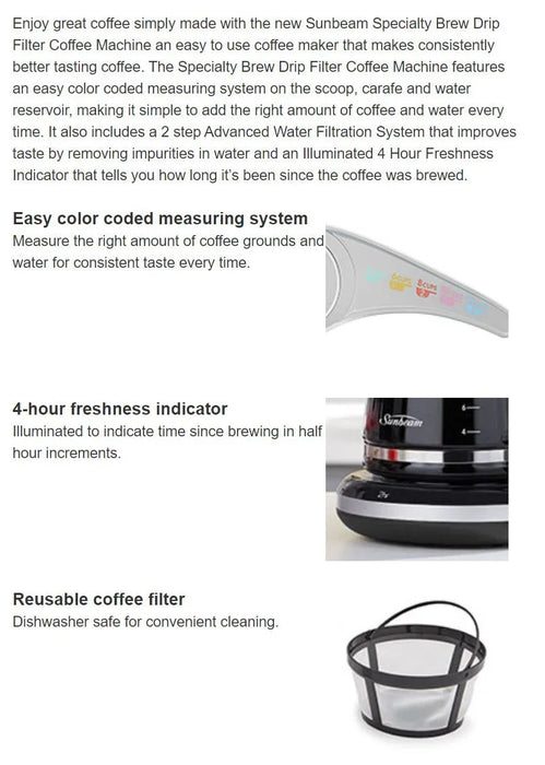 Sunbeam Specialty Brew Drip Filter Coffee Machine PC8100 9311445027370 - LX2001 - Homewares, Outdoor, Phone Accessories, Cases, Speakers, Headphones + More -